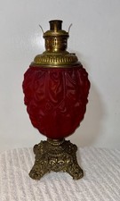 Antique Red Satin Glass Gone With The Wind Oil Lamp-Diamond Drape picture