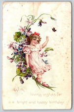 Vintage Postcard, Fairy, Flowers, Birthday, Divided Back, Embossed picture