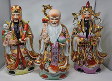 Large Chinese Porcelain Fu Lu Shou Sanxing 3 Gods Statue Set Gilt 16-18