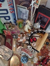 Vintage Antique Junk Drawer Lot Grandpa Pesos Wheat Pennies Knives Jewelry 7 Lbs picture
