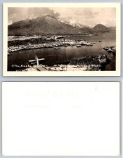 Sitka Alaska Waterfront RPPC Vintage Postcard Aerial Mountain View Harbor picture