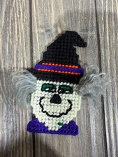 Vintage Handmade Halloween Witch Head Magnet Plastic Canvas Yarn Decor picture