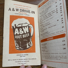 Vintage A&W Drive-In Menu Card - Casselberry, Florida. Hosts/Owners Krupinski  picture