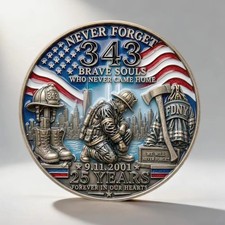 9/11 Never Forget 343 FDNY Firefighter Memorial Challenge Coin 25 Years Tribute picture