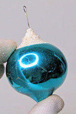 VTG Glass Perma Cap Snow Mica DROP Christmas Ornament Shiny Brite Paragon BLUE picture