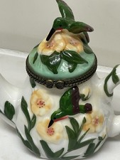 Vtg Mini Teapot Hinged Trinket Box with Flowers and Hummingbirds 1997-2000 picture