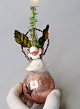 VTG Glass Crinkle Wire FLOWER VASE Sugar Angel Large Christmas Ornament Germany picture