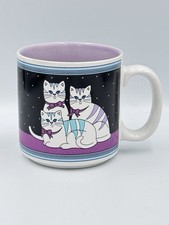 Vintage Papel Freelance Cats Coffee Cup Mug Blue Eyes Purple Bow Ties Retro picture