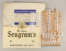 Seagram's Distillers Vintage 1960s Bartender on Duty Sign w/ Letters & Envelopes picture