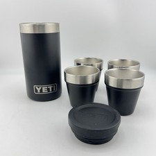 YETI Black Shot Glasses Set of 4 w/ Lidded Sleeve Holder (Authentic Yeti) Clean picture