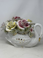 Capodimonte Swan With Flowers Made In Italy, Vintage Size XL 15x10” VHTF HEAVY picture