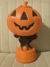 Vntg 60s Jack-o’-lantern, Black Cat Dancing Skeletons Halloween Blow Mold  picture