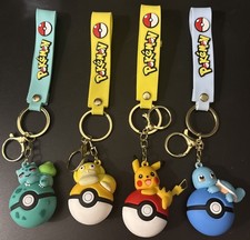 Pokemon Keychain Lot of 4 Squirtle Bulbasaur Pikachu Psyduck Pokémon straps ￼ picture