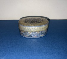 Vintage Kashmir India Trinket Box Jewelry Hand Made Original Blue Oval Rare picture