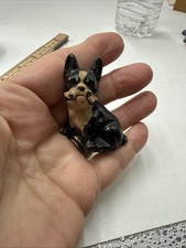 Antique 2” Cast Iron Mini Sitting Brown Boston Terrier Paperweight picture