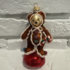 VINTAGE 1998 RADKO RETIRED MUFFY GINGERBEAR GLASS ORNAMENT HANG TAGS OG BOX picture