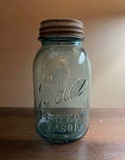 Rare 1923-1933 Antique Blue Aqua Ball Perfect Mason jar picture