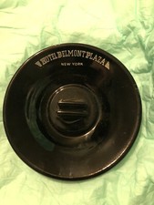 HOTEL BELMONT PLAZA NYC  BLACK GLASS ART DECO ASHTRAY W/MATCH HOLDER CA. 1940 picture
