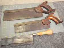 Lot Old ANTIQUE Tenon SAW Brass Back Saws Garlick Superior Whitehouse O6 picture