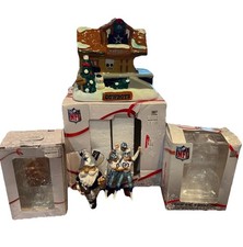 Vintage Dallas Cowboys Christmas Village Ceramic House and 2 Ornaments NIB picture