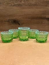 Vintage Mosser Glass Eye Winker Green Opal Toothpick Holder & Salt Dips 5pc Set picture
