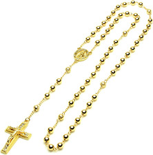 Collar de Cuentas Oro 14k chapado para Hombre Rosario Guadalupe Jesús cadena 28