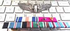 RARE--WW2 STERLING SILVER AIR GUNNER WINGS + RIBBONS REAL THING RARE  -SEE STORE picture