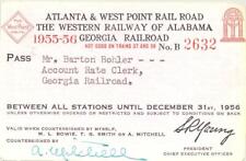 1955-56 Atlanta & West Point Railroad employee pass - Georgia Railroad, WofA picture