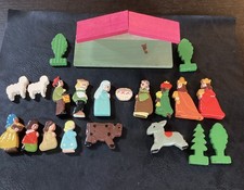VTG Antique ERZGEBIRGE German Wood Christmas Expertic Nativity Miniature Set HTF picture