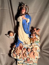 antique santos hand carved wood religious statue Our Lady of the Angels picture