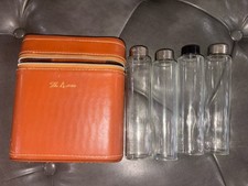 Vintage The 4some Top Grain Cowhide Travel Bar Set 4 Glass Flasks Case picture