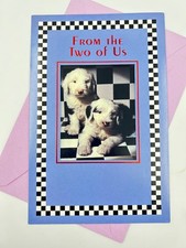 Vintage Carlton Birthday Card Fluffy Puppies Checkerboard 80s 90s 