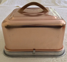 Vintage Cake Carrier Locking Lid ~ Mirro 2008 CM 12 inch copper colored aluminum picture