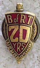 Vintage Brotherhood Of Railroad Trainmen 20 Year Service Pin Red Enamel-Gold? picture