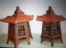 SET OF TWO Vintage Cast Iron Pagoda Garden Lanterns Heavy Working Condition  picture