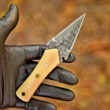 Mini handmade Damascus Fix Blade hunting dagger boot knife Double edged EDC picture