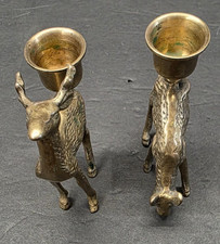 Vintage Pair 2 BRASS Deer Candle Holder Candlestick Buck Doe Reindeer. picture