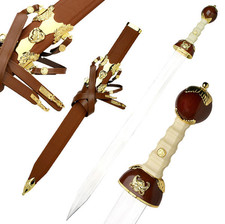 Maximus Roman Gladiator Movie Gold Sword Replica Gladius with Leather Scabbard picture