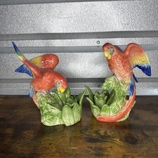 Vintage Fitz & Floyd Tropical Parrot Macaw Taper Candle Holders Set 1986 Japan picture