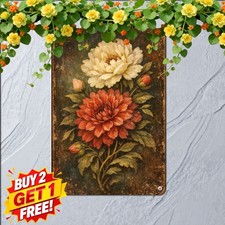 Two Large Blossoms Vertical Composition Floral Still Life Metal Tin Plaque picture