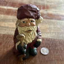 Vintage Hand Carved & Painted Wood Santa Claus Christmas Signed By Artist 5 1/2” picture