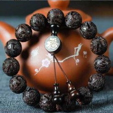 15MM Ebony Carved dragons phoenixes Cuff Mala  Lucky Bracelet Charm Cuff Ethnic picture
