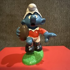 Vintage Smurf Welsh Wales Rugby Player - 1980 Peyo Schleich picture