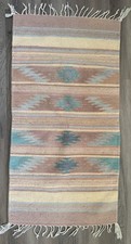 Vintage Hand Woven Southwestern Wool Rug 21 x 40 Pastel Neutral Table Runner picture