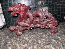 Vintage Chinese Feng Shui Red Resin Dragon Statue picture