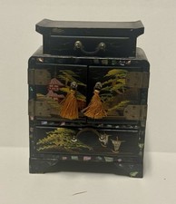 Vintage Japanese Black Lacquer Pagoda Jewelry Box Chest Kodansu Cabinet Tansu  picture