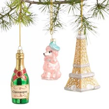 Set of 3 World Market Destination Christmas Glass Ornaments FRANCE picture