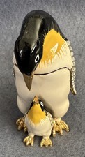 Nobility PENGUIN w BABY Enamel & Crystal Trinket Box Mint in Box  picture