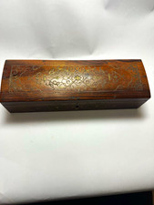 Antique Victorian Rosewood Pencil Box Brass Inlay Wire Marquetry Writing Desk picture