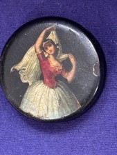 ANTIQUE EARLY 19th CENTURY BEAUTIFUL WOMAN PAINTING PAPER MACHE SNUFF BOX picture